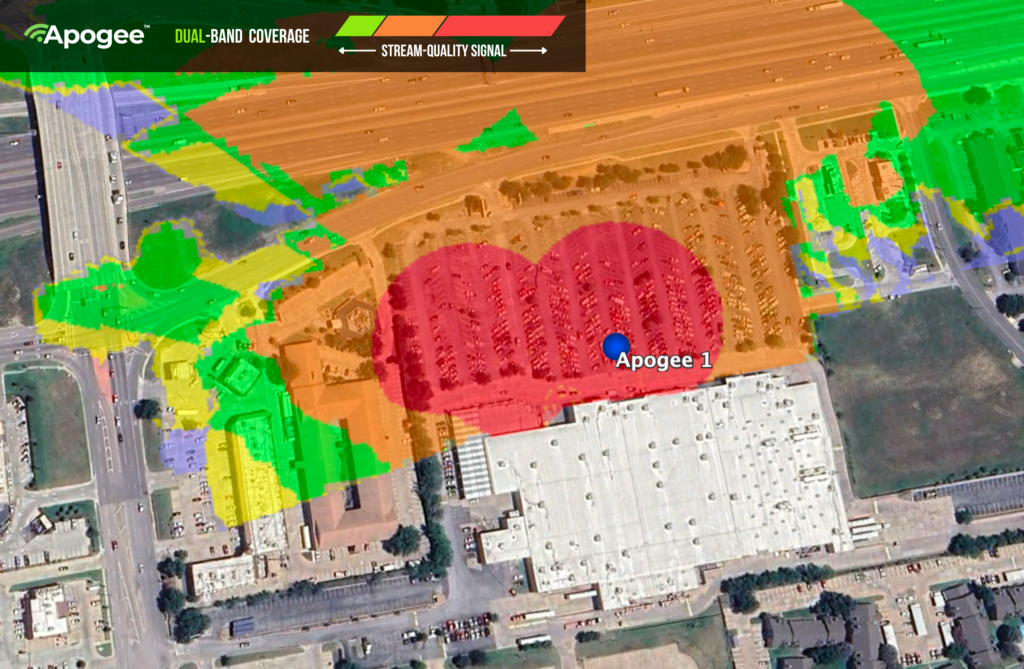 heatmap of A single Apogee antenna helped a Big Box retailer deliver seamless 20-acre outdoor Wi-Fi, transforming curbside pickup, reducing wait times, and expanding seasonal selling space with reliable, customer-centric connectivity.