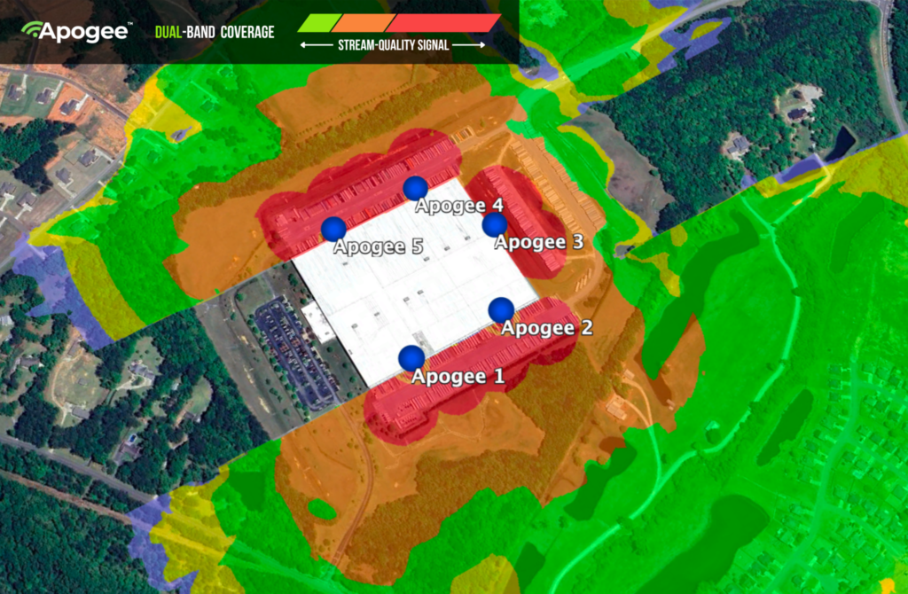 Signal Pro RF demonstrating Apogee Asymetric Gain This Fortune 500 company uses large-scale coverage to increase efficiency by enabling delivery drivers to connect to the network and confirm that their deliveries are made to the correct bay.